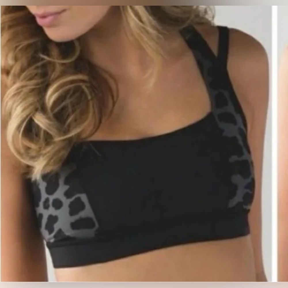 LULULEMON black grey sports bra, cheetah print supportive m 6